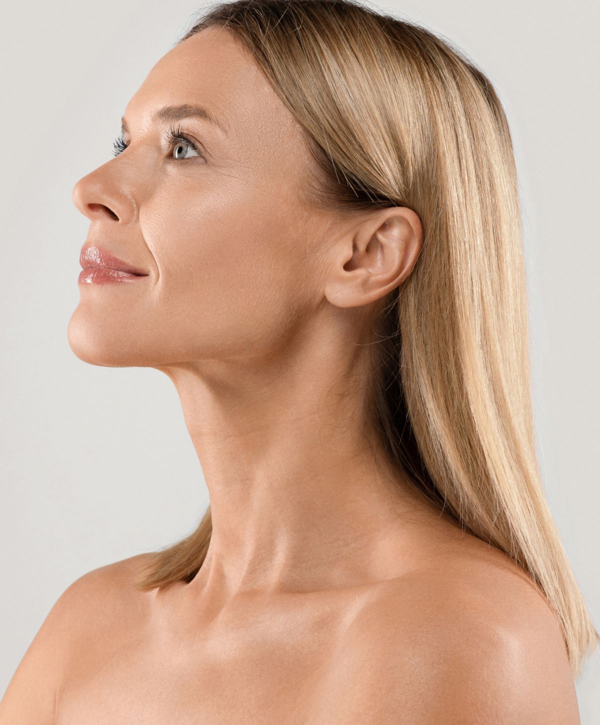 laser skin rejuvenation patient model looking up