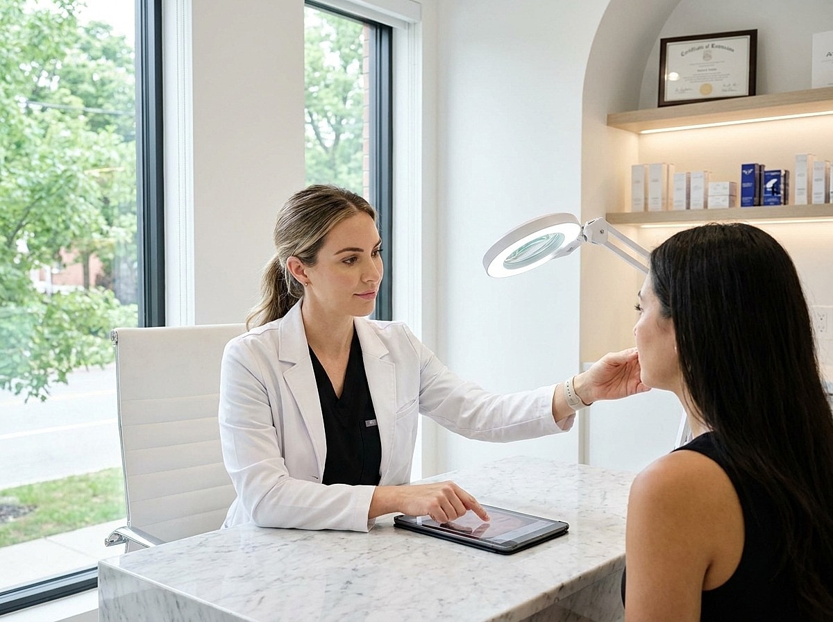 Consultation in a skincare clinic setting.
