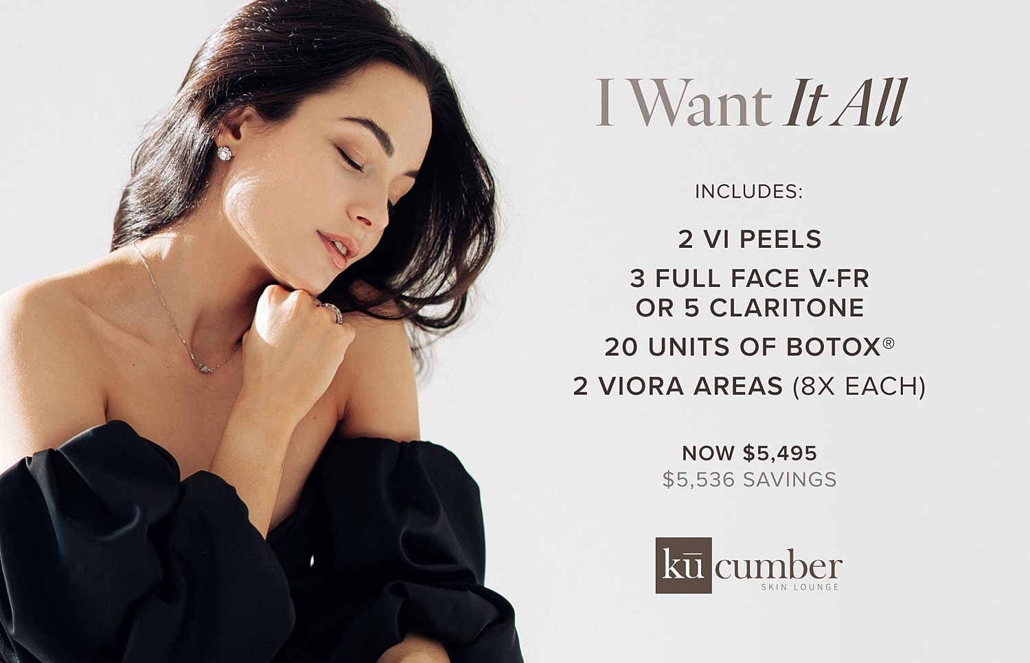 Skin treatment promotional image with elegant woman.