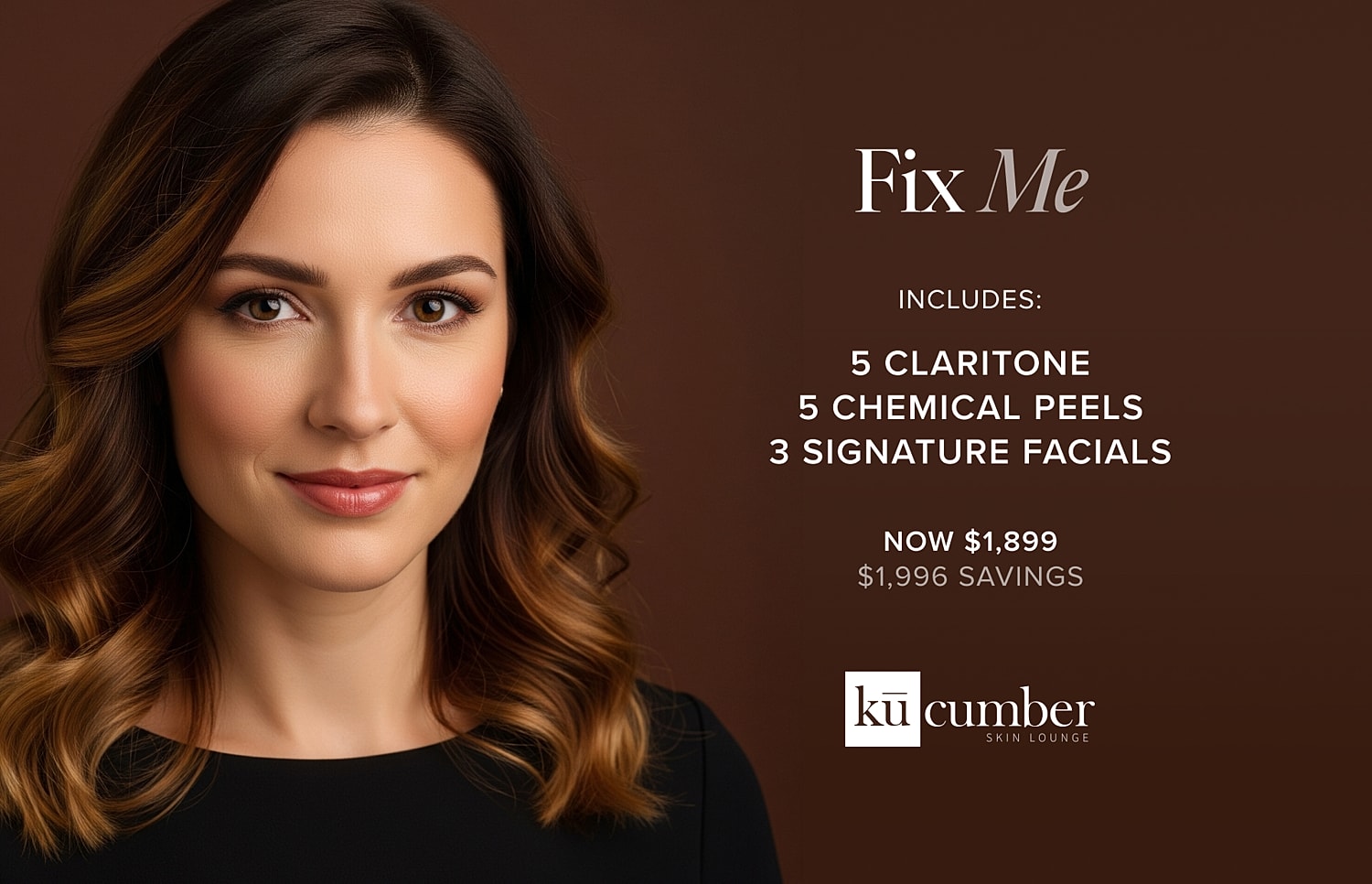 Promotional skincare package offer with model.