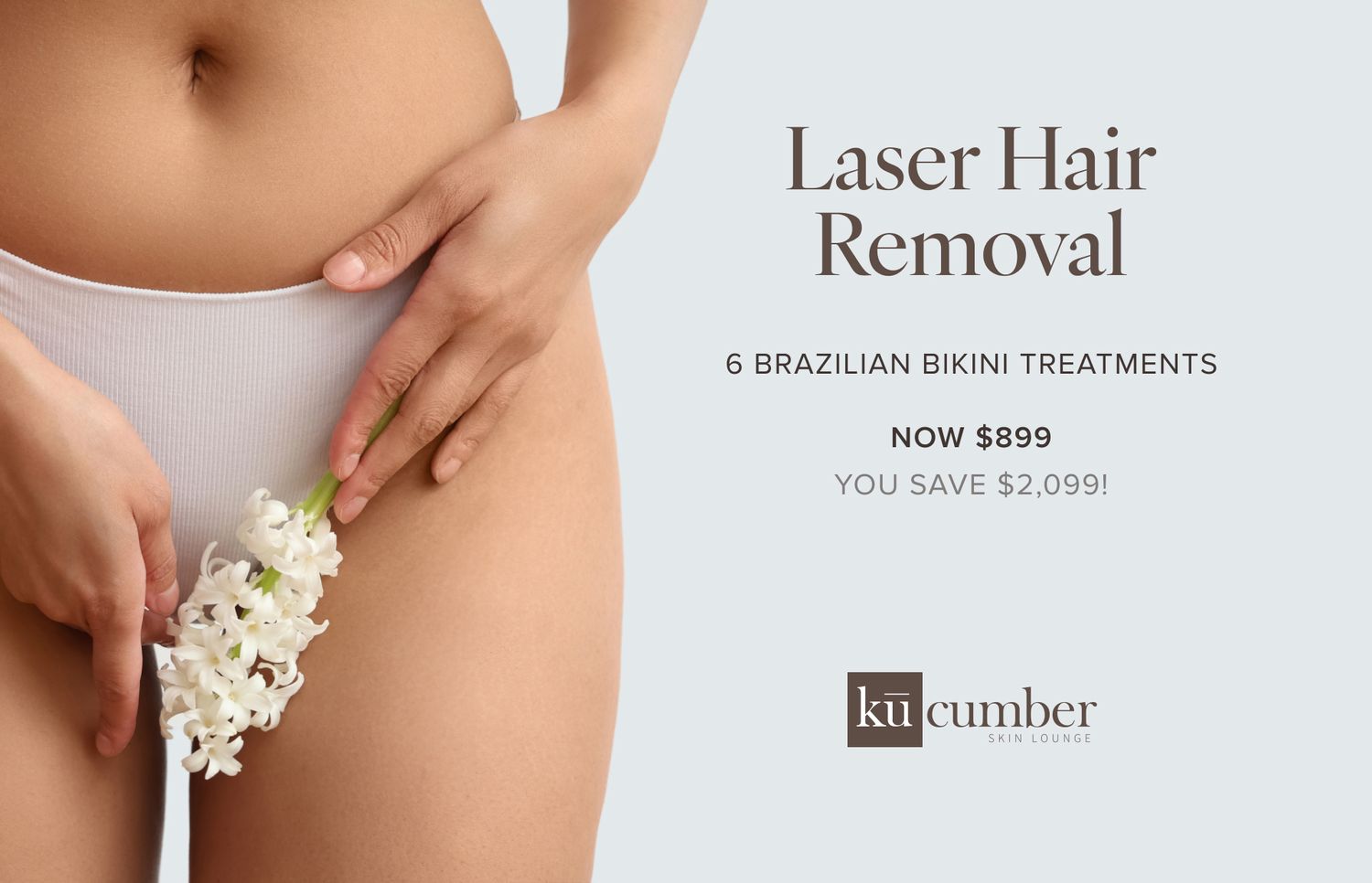 Laser hair removal promotion with floral accents.